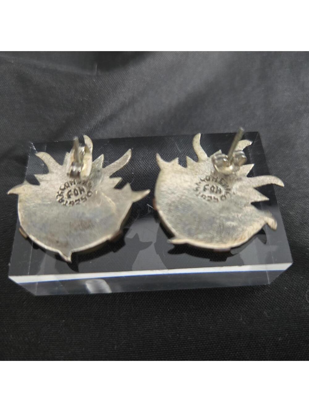 Vintage Taxco Sterling Silver Sun Moon Face Earrings Mixed Metal 925 Copper - Picture 6 of 8